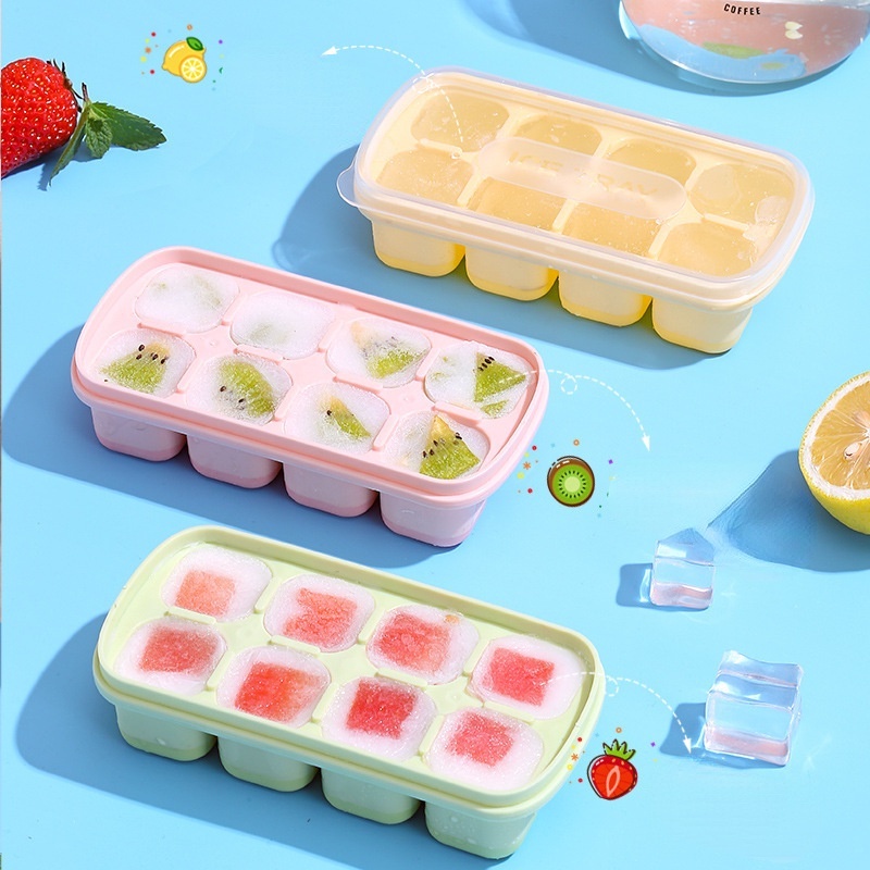 Khay Làm Đá Viên Bằng silicone Có Nắp Đậy Tiện Lợi Dành Cho Gia Đình