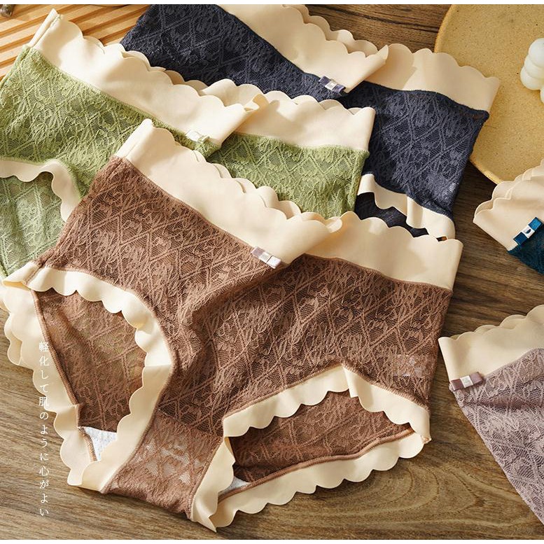 142849Quần Lót Cotton Lưng Vừa Phối Ren Quyến Rũ Thoáng Khí Cho Nữ