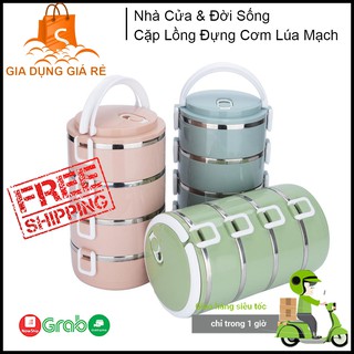Hộp ủ cơm, cặp lồng cơm lúa mạch, hộp giữ nhiệt đồ ăn ruột inox 4 tầng tiện dụng