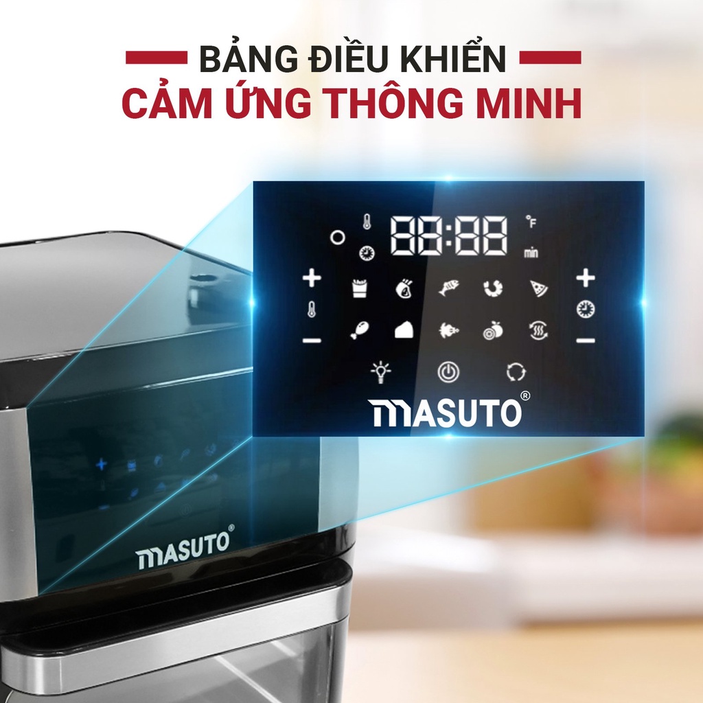 [TẶNG 50 KHẨU TRANG]Nồi bếp chiên không dầu kiêm lò nướng chính hãng Masuto 12L quay gà nguyên con chiên khoai siêu giòn