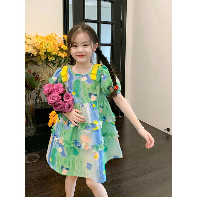 Đầm Công Chúa Họa Tiết Tranh Sơn Dầu Ngọt Ngào Cho Bé Gái 3-8 Tuổi