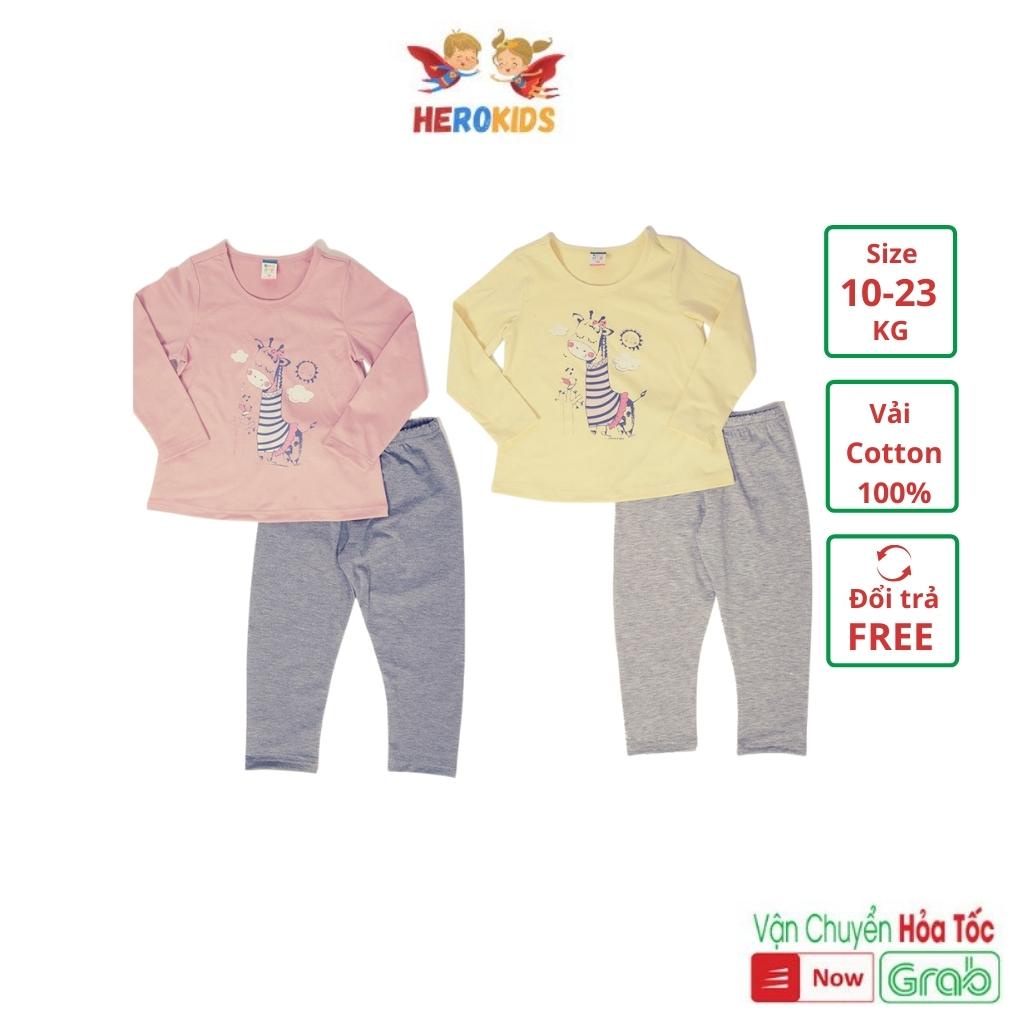 Bộ bé gái dài tay mặc nhà chất thun cotton in hình hươu cao cổ thời trang cao cấp Herokids GB35
