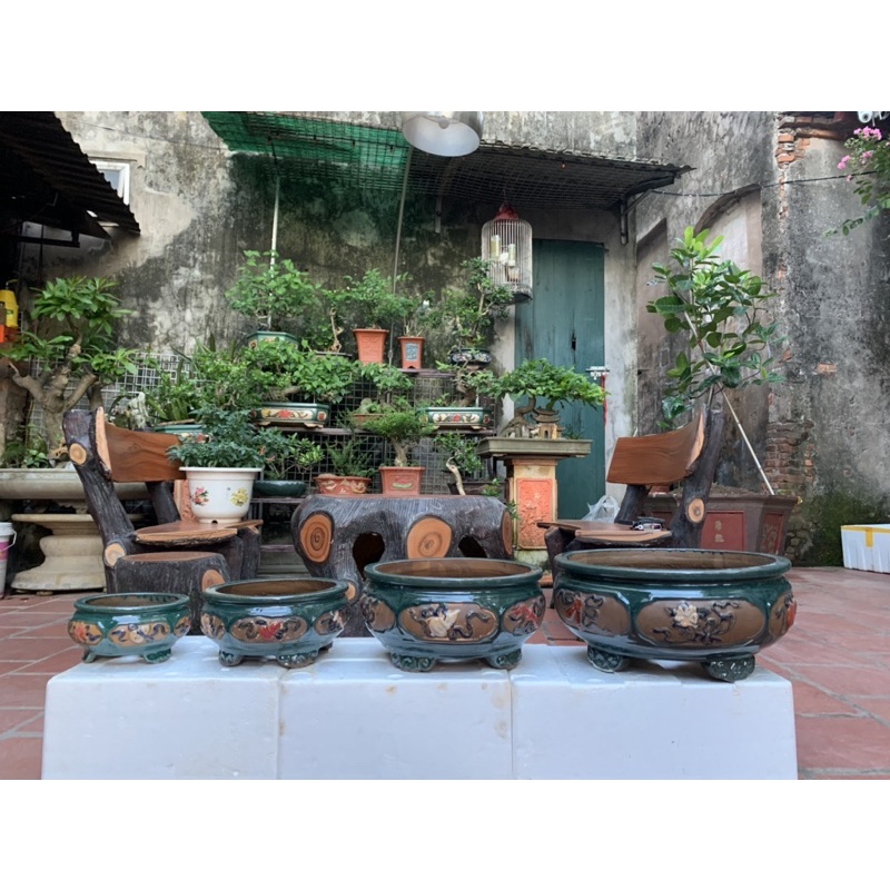 Chậu bon sai tròn chân quỳ - bộ 4 cái