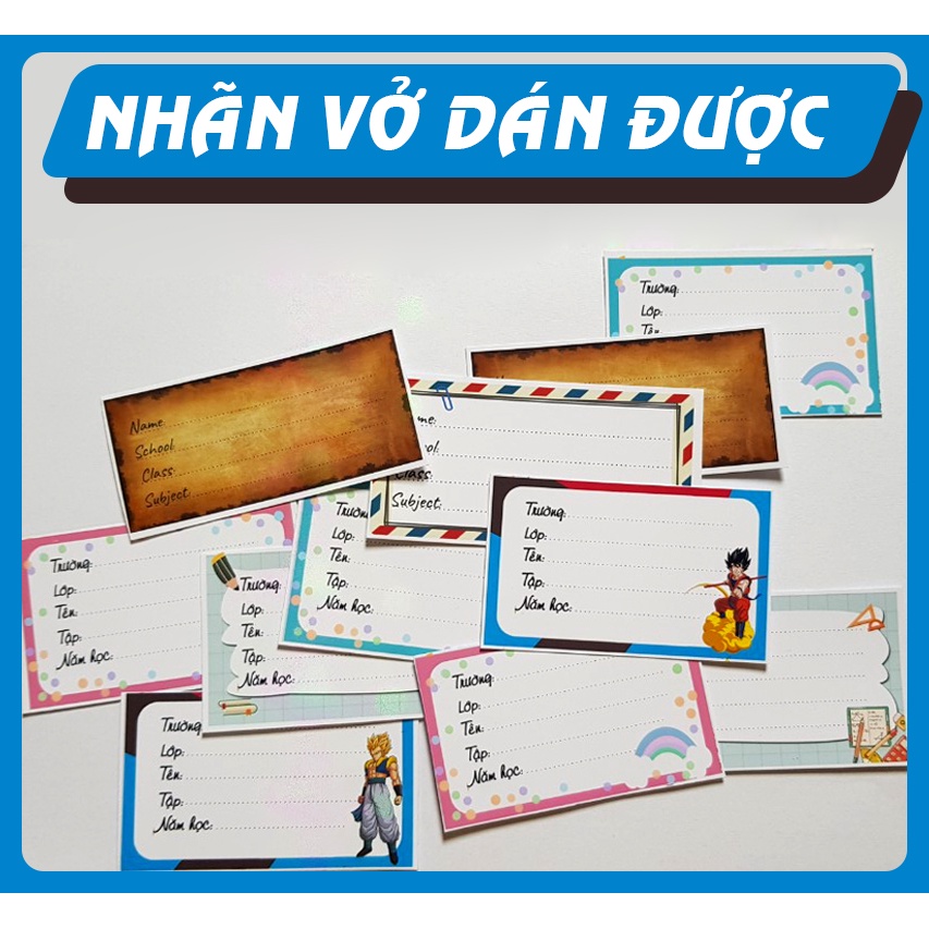 Nhãn vở dán được dùng cho học sinh - sinh viên (tập 4 cái) - Vintage, hoạt hình trend