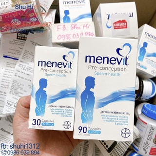 Viên uống menevit nâng cao chất lượng tinh trùng lọ 30 viên, 90 viên của úc, hỗ trợ tăng cường sinh lý nam