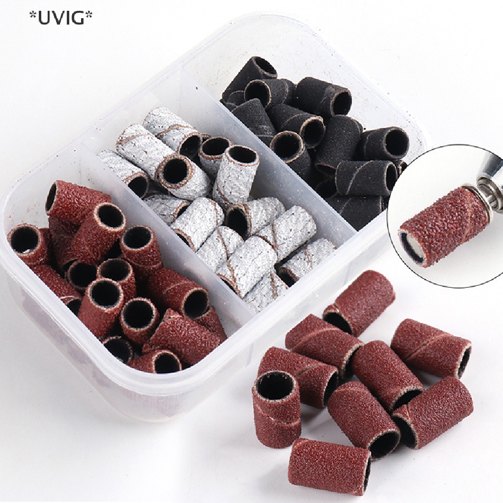 [[UVIG]] 60-75Pcs/Box Sanding Cap Bands  180/120/80 Grit Nail Drill Grinding Bit Files [Hot Sell]