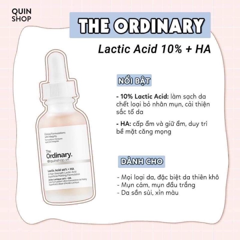 Serum The Ordinary Lactic Acid 10% + HA 30ml Giúp Sáng Da Giảm Thâm