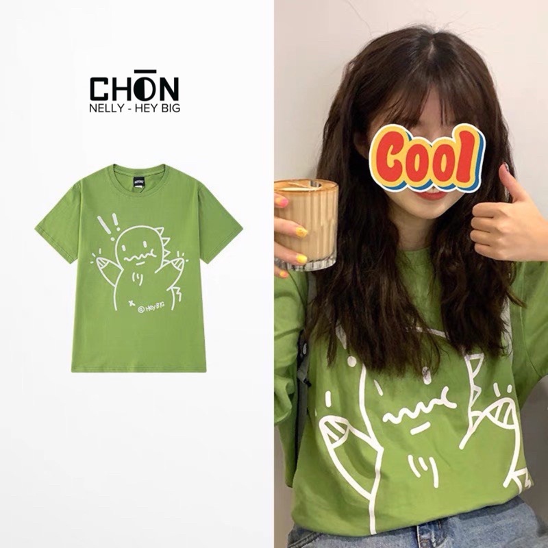 Áo thun NELLY, chính hãng, sẵn hàng, dáng Unisex hình in Khủng Long CHÒN CLOTHING