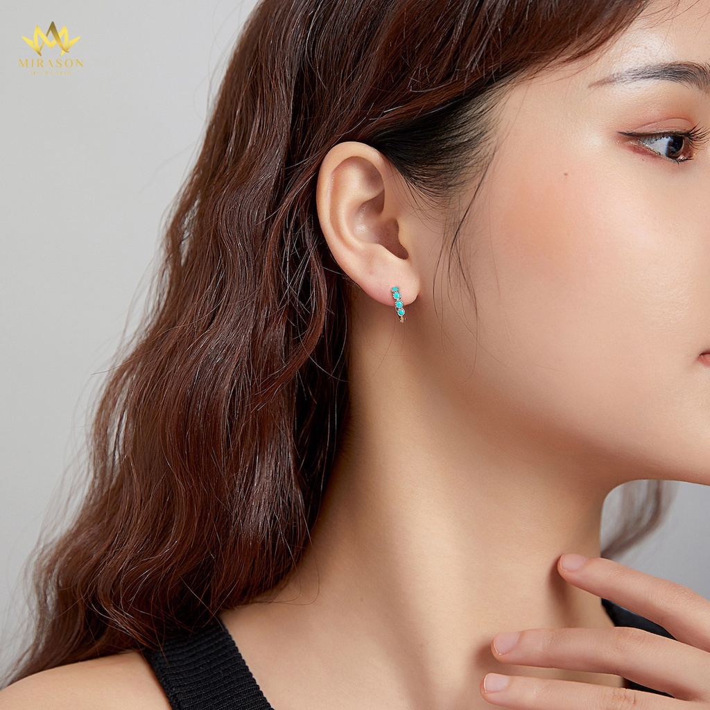 Khuyên Tai Bạc Nữ MIRASON Tròn Nạm Đá Xanh Nhiều Màu Sang Trọng MBT256 - Bông Tai Nữ Bạc 925 Cao Cấp