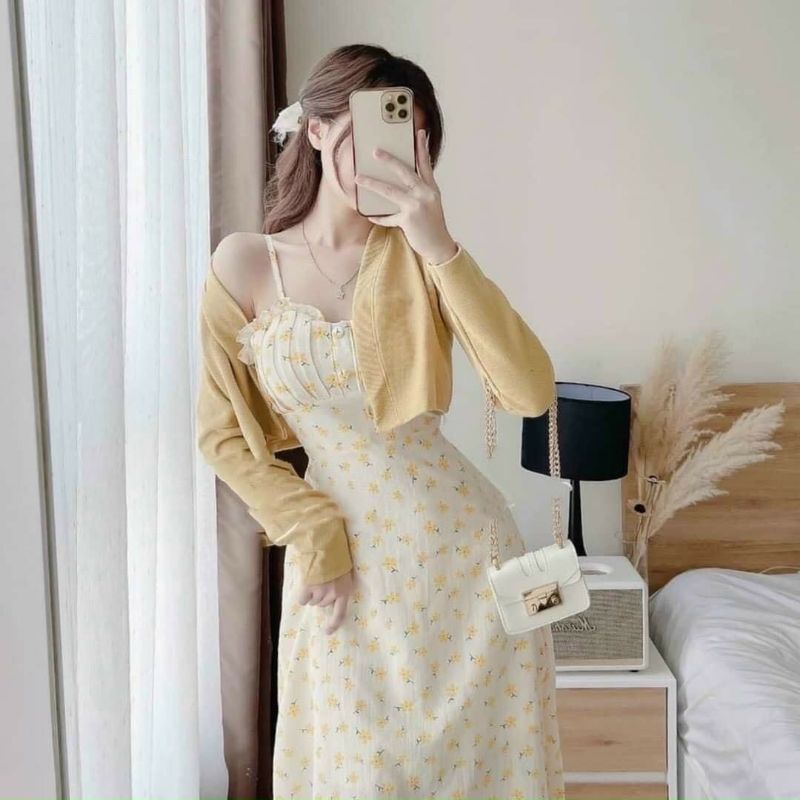 SALE TẾT-Set đầm hoa nhí kèm áo khoác phong cách ngọt ngào- hàng thiết kế