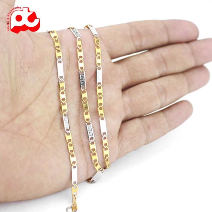 Dây chuyền nam inox thời trang kiểu dẹp bảng nhỏ soyong kích cỡ 3mm trắng mạ vàng cách điệu thép không gỉ PTDCNA167