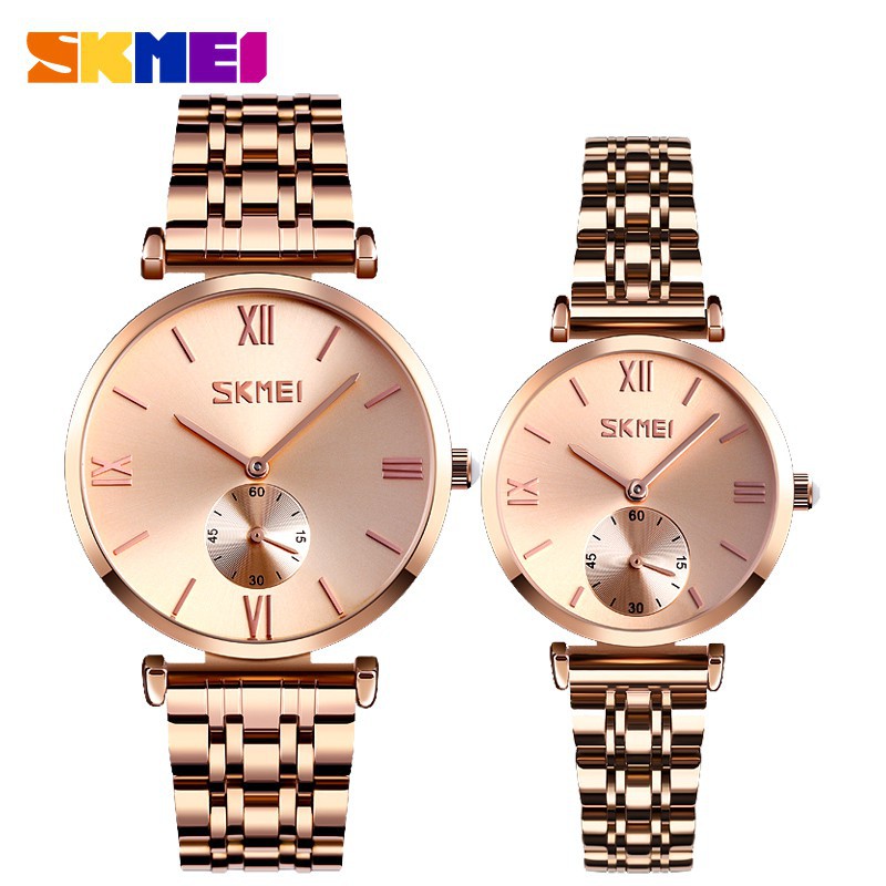 Đồng Hồ SKMEI 9198 Chuyển Động Thạch Anh Với Dây Đeo Từ Inox Thời Trang Sang Trọng Dành Cho Cặp Đôi