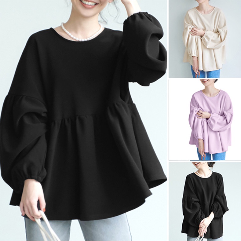 Áo kiểu ZANZEA thiết kế tay dài cổ tròn phong cách Hàn Quốc dành cho nữ