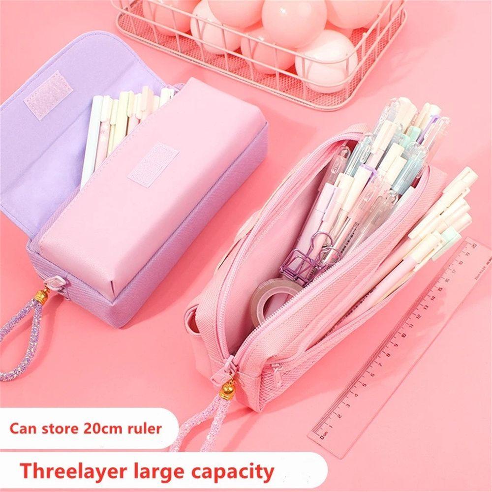 Túi Đựng Bút Họa Tiết Hoạt Hình Ba Tầng Sức Chứa Lớn Cho Bé Gái