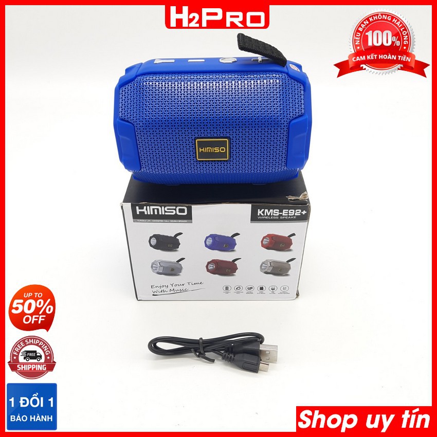 Loa bluetooth mini Kimiso E92+ 2020 H2PRO, loa bluetooth giá rẻ có USB-Thẻ nhớ, tích hợp jack tai nghe-đèn pin