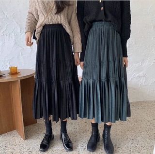 Chân váy nhung xếp ly