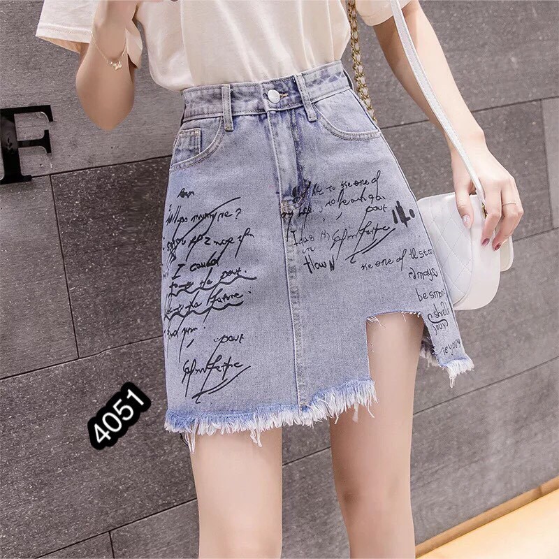 Chân Váy Jeans Chữ A Phối Thêu Cao Cấp OHS4051