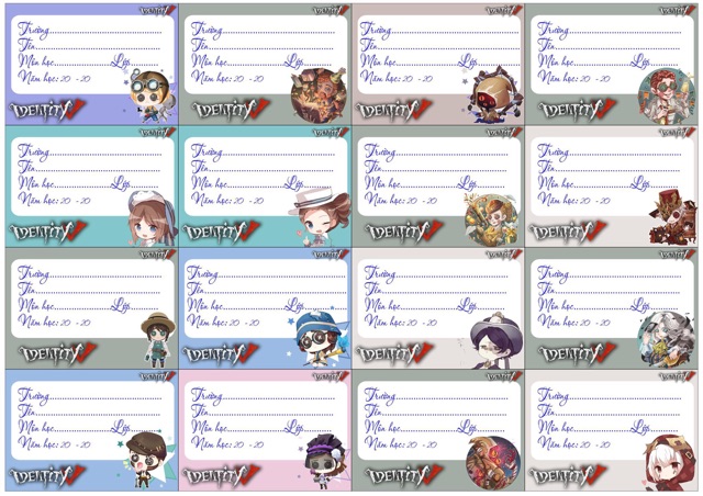 16 nhãn vở Game ldentity V có đề can bóc dán