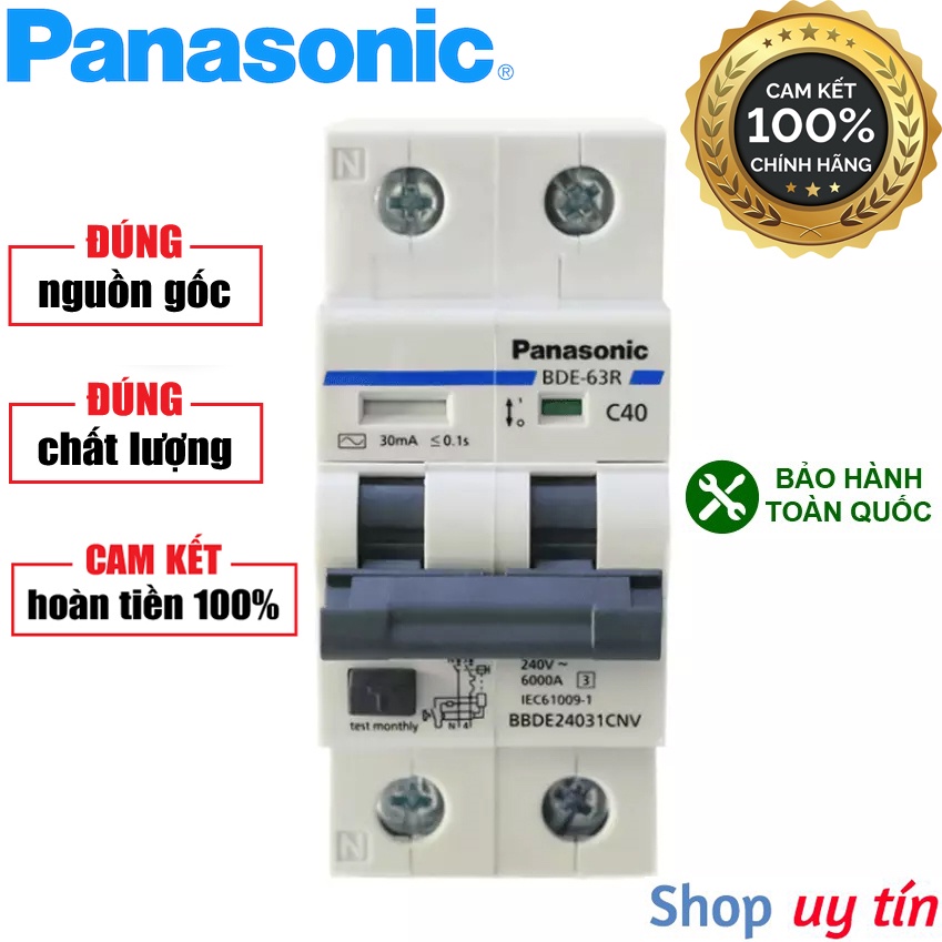 Aptomat Chống Giật Panasonic 2P 20A, 25A, 32A, 40A, 50A, 63A  - CB Chống Giật - Cầu Dao Chống Dòng Dò RCBO