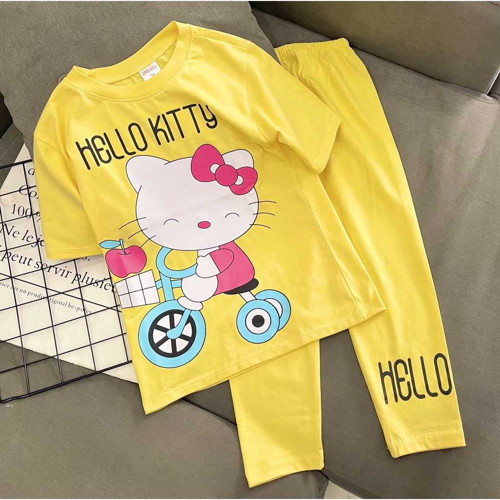 Đồ bộ bé gái 3-5 tuổi áo tay ngắn quần dài cotton Jennie kids J322