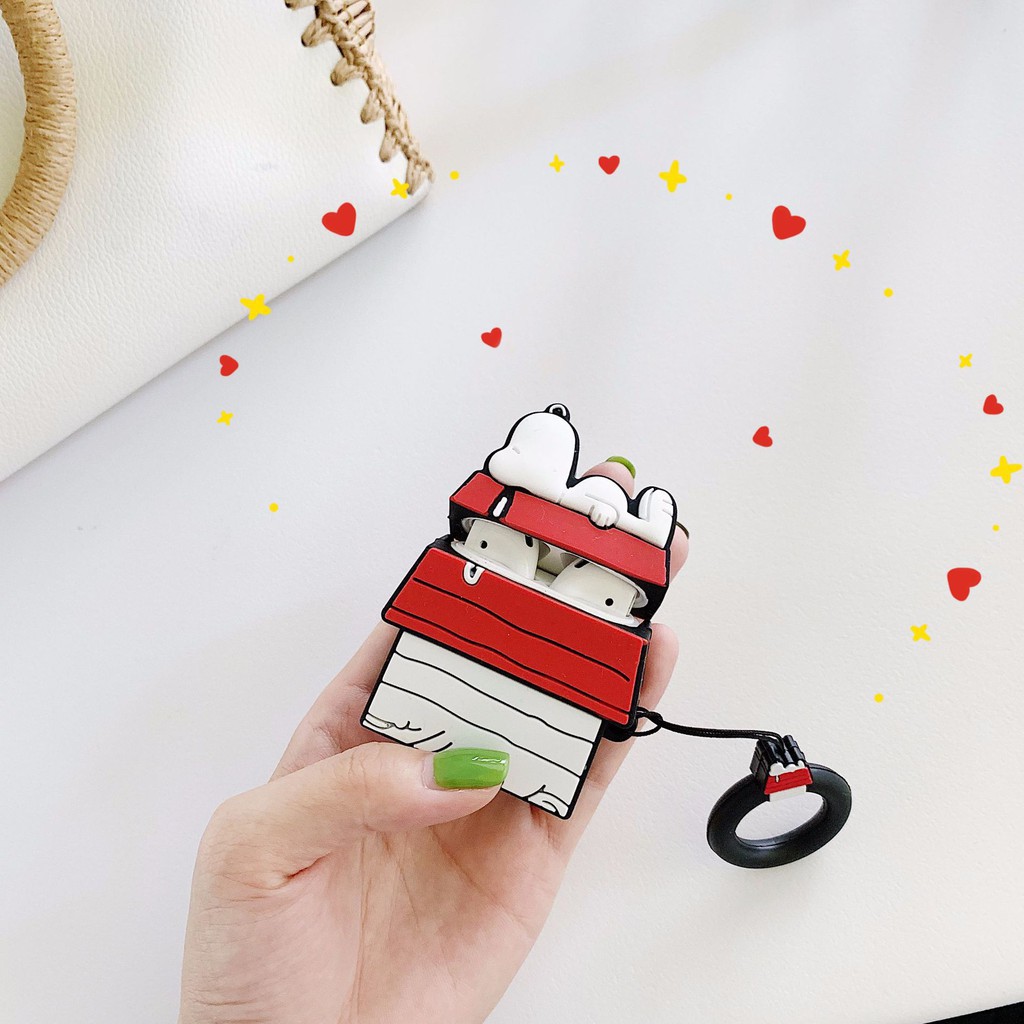 Vỏ silicon bảo vệ hộp sạc tai nghe bluetooth không dây airpods 1/2/pro hình ngôi nhà và chú chó Snoopy