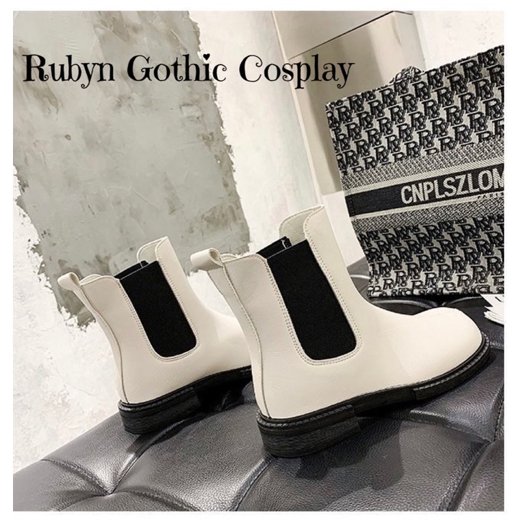 [Sẵn]Giày Boots Chelsea Cổ Lửng 2 màu trắng đen ( size: 35-40) D002