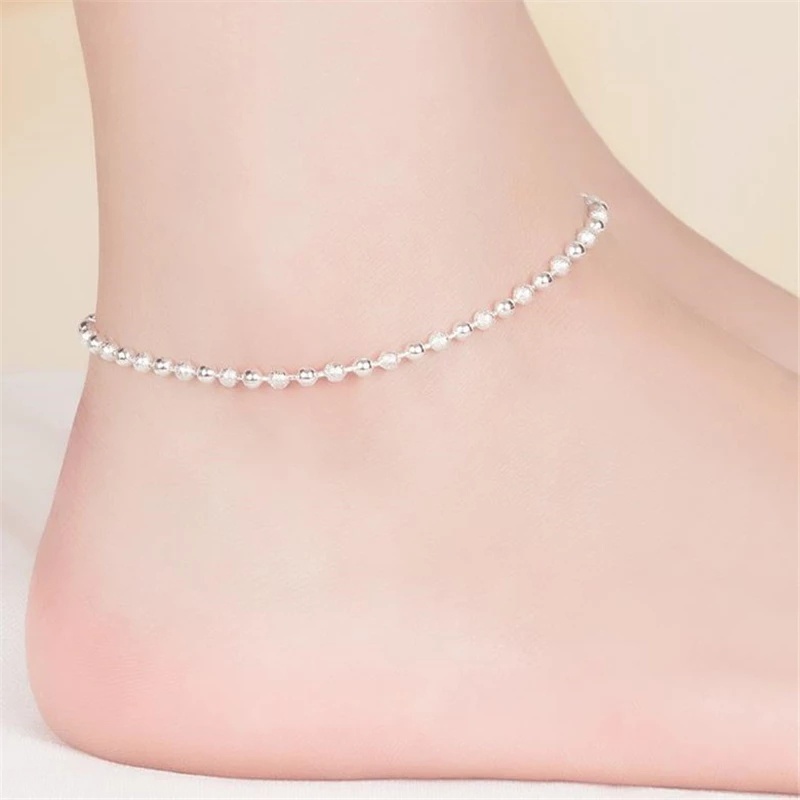 Lắc chân nữ dây bi cườm xi mạ bạc 925 trắng sáng phụ kiện trang sức hot trend hàn nhật - namimi