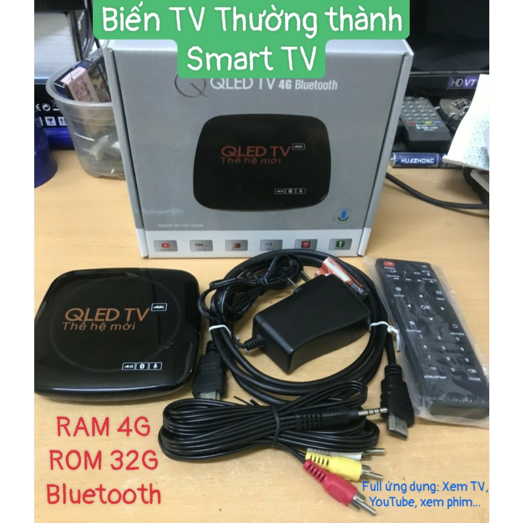 Android TV Box, QLED TV RAM 4G Có Bluetooth, Biến TV thường thành TV thông minh, Full ứng dụng