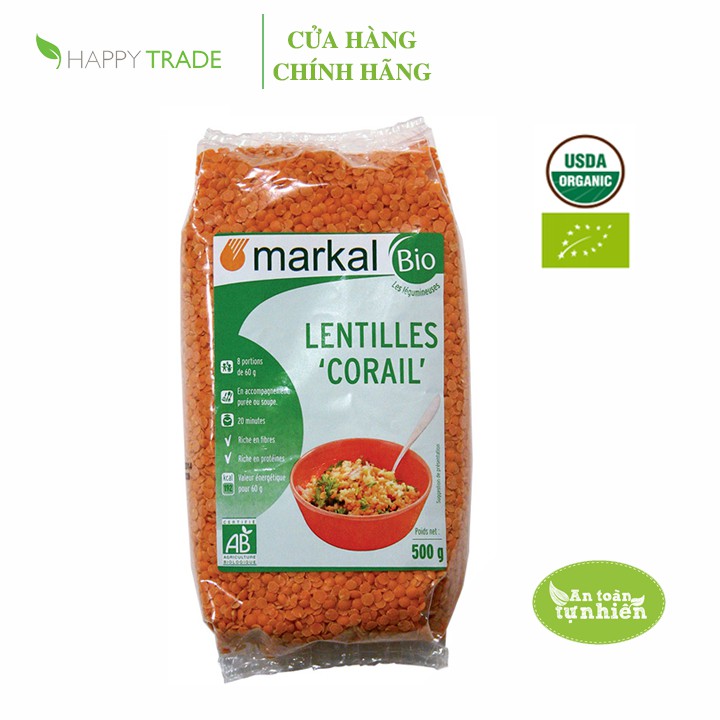 Đậu lăng đỏ cam san hô hữu cơ Markal 500g