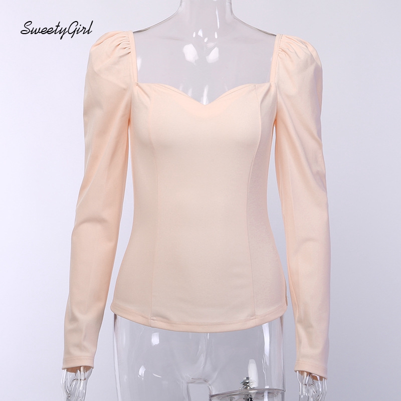 Áo Thun Nữ Tay Dài Cổ Chữ V Màu Trơn Thời Trang