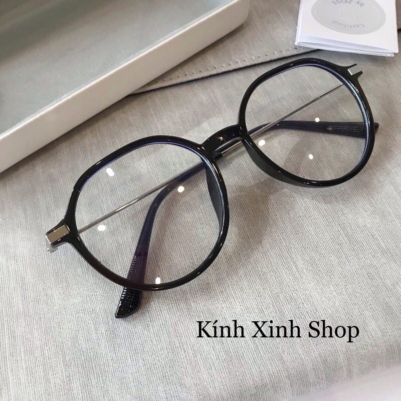 Kính Mắt Chống Ánh Sáng Xanh Dáng Tròn Gọng Kim Loại Tăm Hàn Quốc Cao Cấp