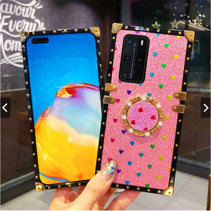 Ốp điện thoại họa tiết trái tim lấp lánh phối vòng giá đỡ thời trang cho Huawei Mate 30 40 40Pro 30pro 20 20Pro