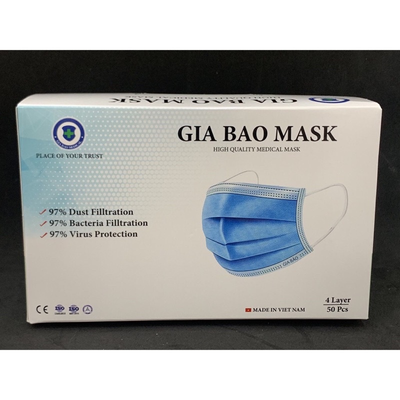 [GIABAO] Khẩu trang y tế cao cấp 4 lớp GIA BẢO kháng khuẩn, ngăn giọt bắn,chống bụi (Hộp 50 cái)