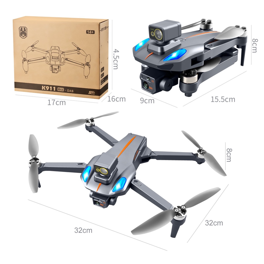 Máy bay Flycam K911 Max 2 Camera Cảm Biến Chánh Va Chạm 360 Độ tầm Xa 1200M Bay 20 Phút Động Cơ Không chổi Than