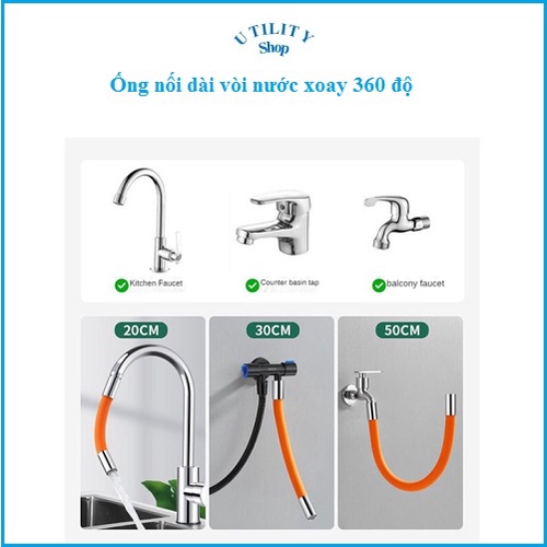 Ống mềm silicone linh hoạt nối dài vòi nước xoay 360° chiều dài 20cm và 50cm đầu nối 21mm phù hợp cho nhiều loại vòi