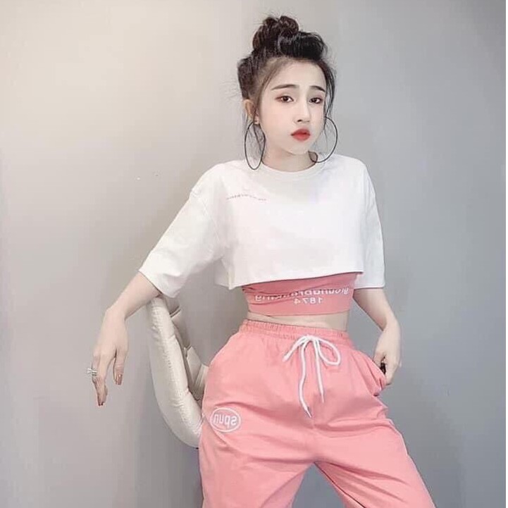 Áo croptop 1974 Hàn Quốc / Áo thun croptop dáng rộng cho nữ