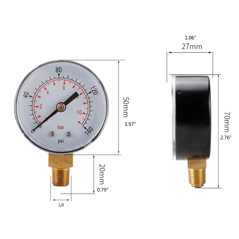 Đồng Hồ Đo Áp Suất Thủy Lực Dia 0-160psi 0-11bar