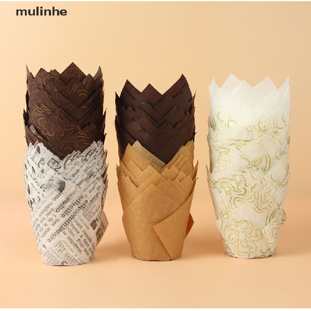 Set 50 Cốc Giấy Làm Bánh Cupcake Hình Hoa Tulip Xinh Xắn