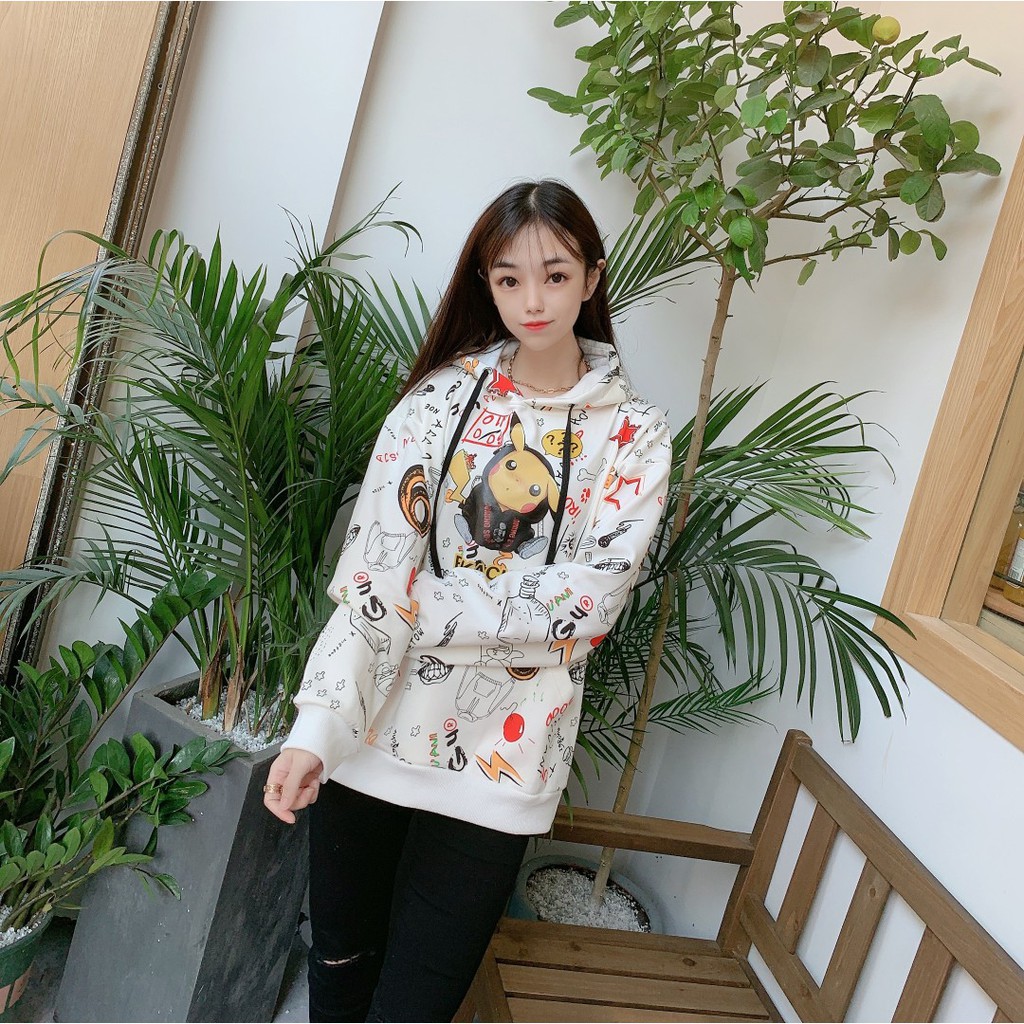 Áo hoodie pikachu siêu đẹp, chất nỉ bông dày, in tràn cho nam nữ | BigBuy360 - bigbuy360.vn