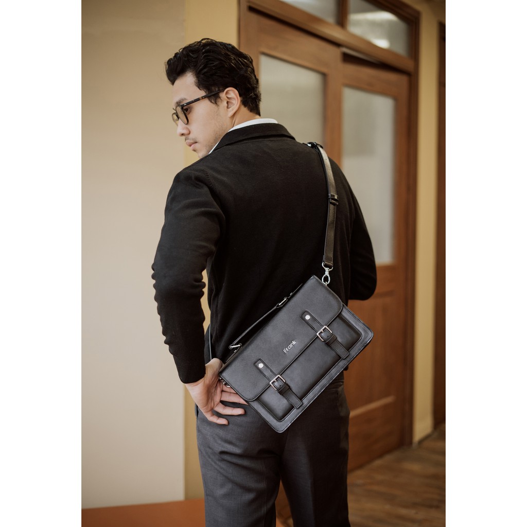 Cặp Đeo Chéo Nam Da Bò Saffiano Cao Cấp FRANK Calvin Messenger Bag, Túi Nam Sang Trọng Tiện Dụng