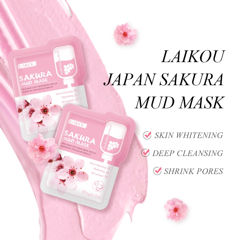 Set 2 mặt nạ bùn LAIKOU loại trà xanh matcha và hoa anh đào làm sạch mụn đầu đen 5g