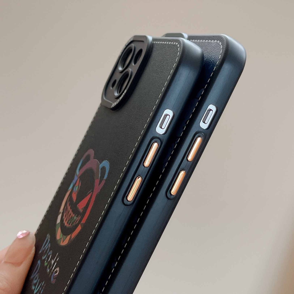 Ốp Điện Thoại Da Họa Tiết Gấu Thời Trang Cho iPhone 14ProMax 13Pro 12 11 XSMax