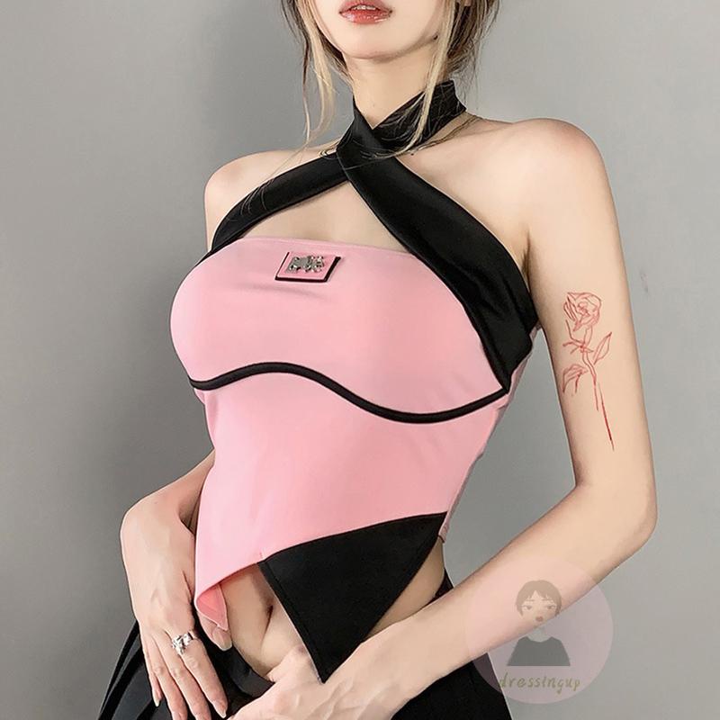 Áo Ba Lỗ Không Tay Hở Lưng Dây Đan Chéo Màu Sắc Phù Hợp Cho Mùa Hè