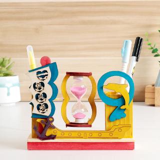 Hộp đựng bút chất liệu bằng gỗ nhiều màu sắc có đồng hồ cát