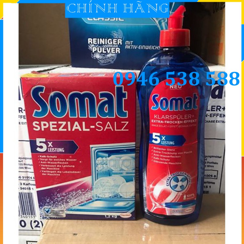 combo muối somat 1.2kg và nước làm bóng 750ml somat, muối rửa chén somat và bóng somat chính hãng