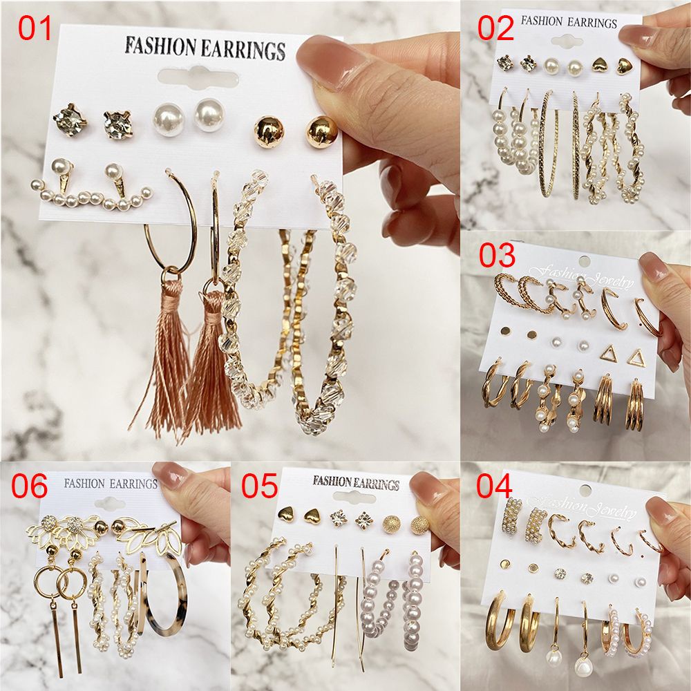 Bộ Khuyên Tai Kim Loại Hình Tròn Đính Ngọc Trai Thời Trang Cho Nữ Mihan1