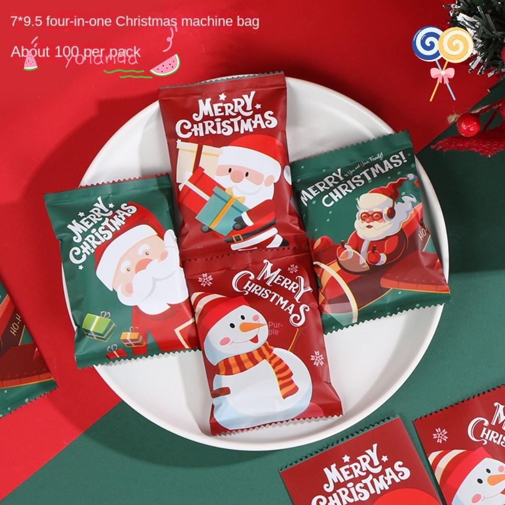 Bộ 100 Túi Đựng Quà Giáng Sinh Thiết Kế Mới Họa Tiết Ông Già Noel Người Tuyết