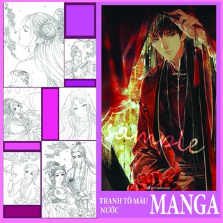 Bộ 10 20 30 Tranh tô màu nước dạ sáp nội dung Manga, Manhua cổ trang khổ a4 chất giấy dày sần 200GSM Tuỳ chọn phân loại