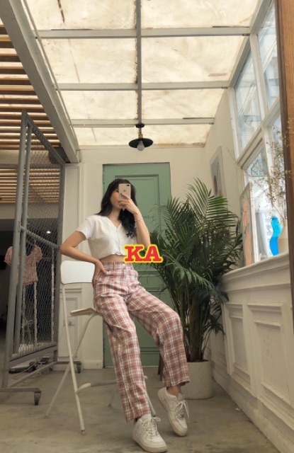Quần kẻ xuông cúc K.AU654