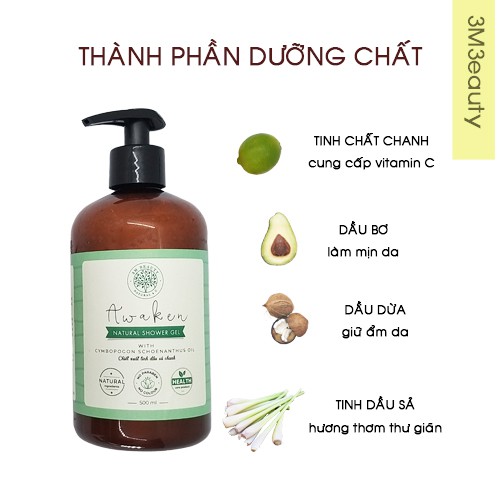 [3M38250_8% ĐH250K] SỮA TẮM TINH DẦU SẢ CHANH CYMBOGON SCHOENANTHUS OIL 3MBEAUTY 500ml | BigBuy360 - bigbuy360.vn